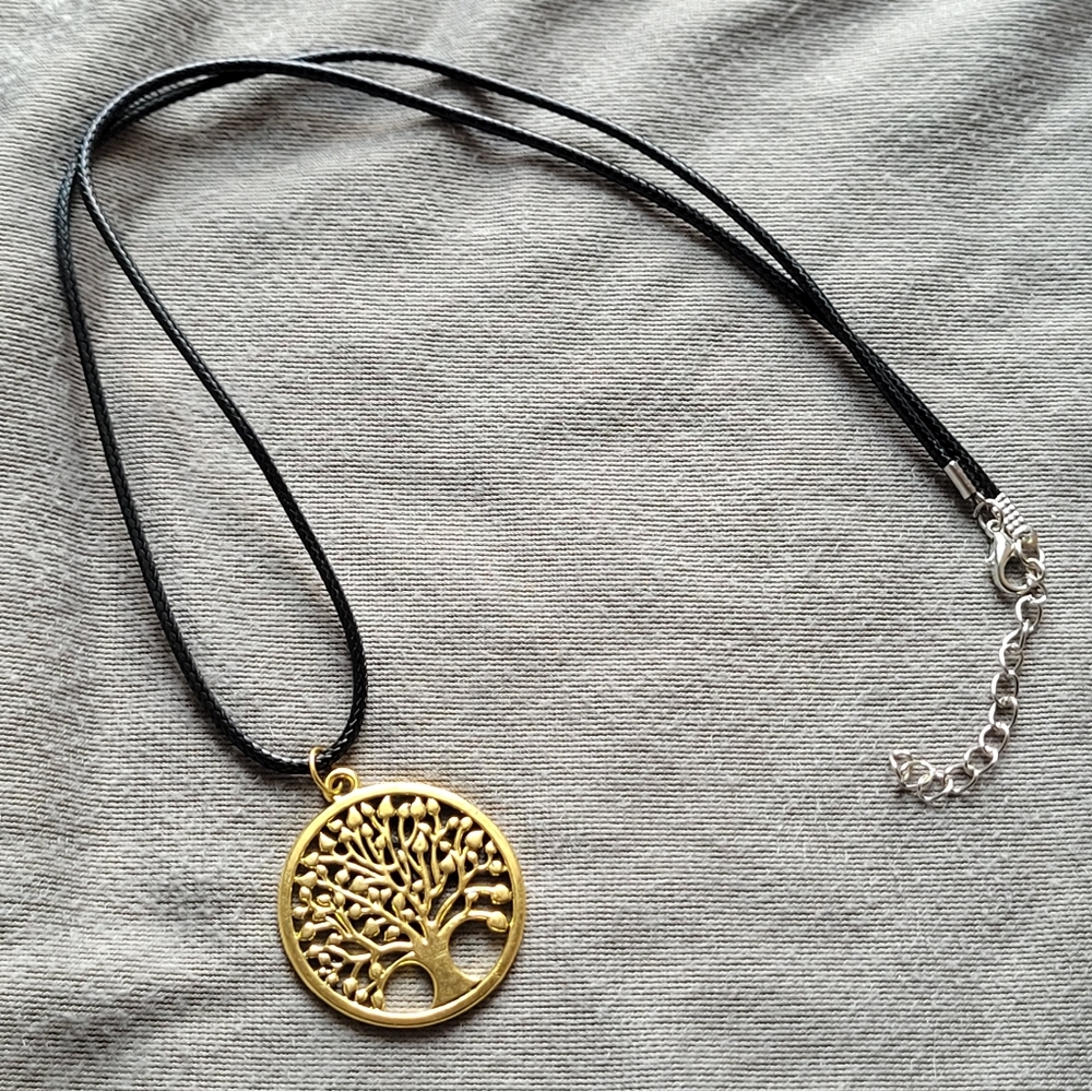 38x34mm Unisex Antique Silver GOLD Plated Tree of Life Black Cord Necklace